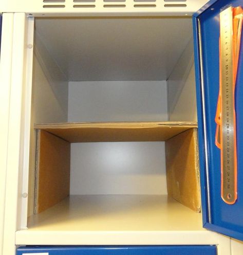 Diy Locker Shelf, Locker Organization Diy, Locker Shelf, Locker Ideas, Wood Lockers, Locker Shelves, Wooden Lockers, Diy Locker, Locker Designs