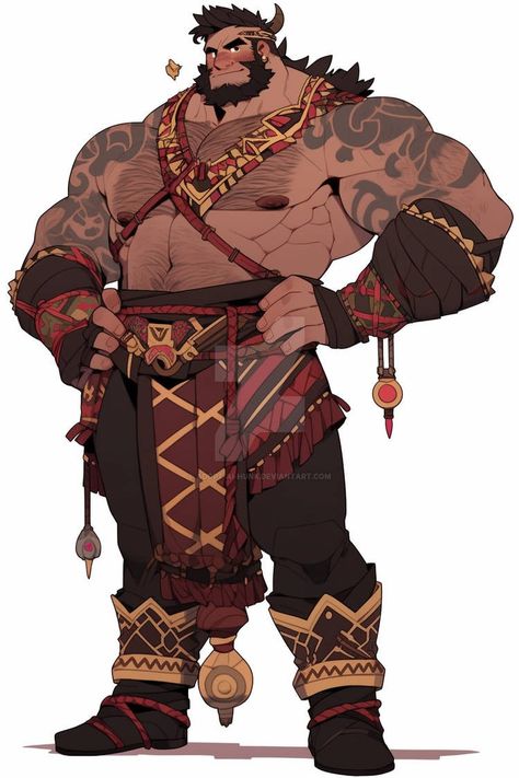 Mountain Man Character Art, Barbarian Oc Male, Muscular Man Character Design, Dad Bod Character Design, Spartan Character Design, Strong Man Character Design, Dnd Barbarian Male, 4 Armed Character Design, Buff Character