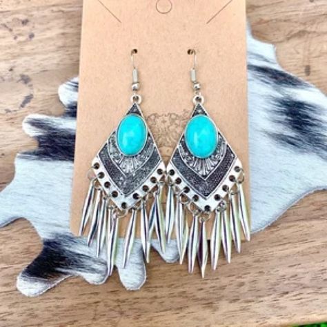 Silver Jewelry For Western-themed Events, Handmade Turquoise Jewelry For Western-themed Events, Silver Turquoise Necklace For Western-themed Events, Western Turquoise Dangle Earrings, Jewelry Western, Cowboy Theme Party, Turquoise Nickel-free Western Earrings, Diamond Shape Earrings, Cowboy Theme