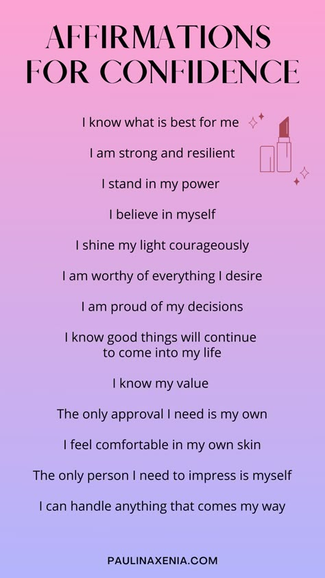 Quick Affirmations, Words Of Affirmation For Yourself, Daily Affirmations For Women Motivation, Affirmations Of Love, Best Affirmations For Success, Affirmations For Change, Affirmations For Passing A Test, Positive Self Concept, Shyness Affirmations