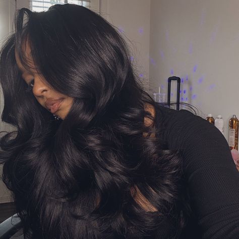 Layers For Long Hair Black Women, Straight Hair Layers, Black Thick Hair, Hair Layers, Natural Straight Hair, Hairstyle Inspo, Blowout Hair, Bad Gal, Long Layered Hair