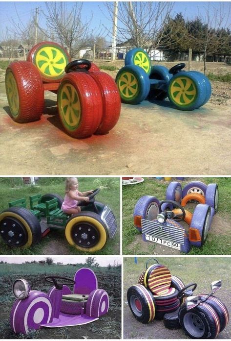 Tire Playground, Repurposed Tire, Diy Kids Playground, Painted Tires, Tire Craft, Reuse Old Tires, Tire Furniture, Tire Garden, Kids Backyard Playground