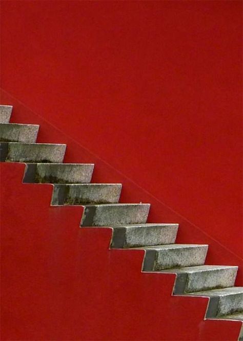 Red concrete slash Stairs Concrete, Red Stairs, Construction Art, Minimalism Art, Concrete Stairs, Floating Stairs, Take The Stairs, Red Wall, Stair Steps