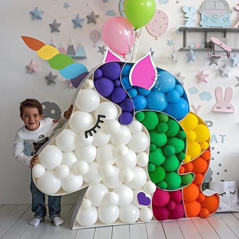 Ballon Mosaic, Tulle Balloons, Balloon Mosaic, Unicorn Themed Birthday Party, Unicorn Party Supplies, Gold Confetti Balloons, Mosaic Frame, Diy Balloon Decorations, Rainbow Balloons