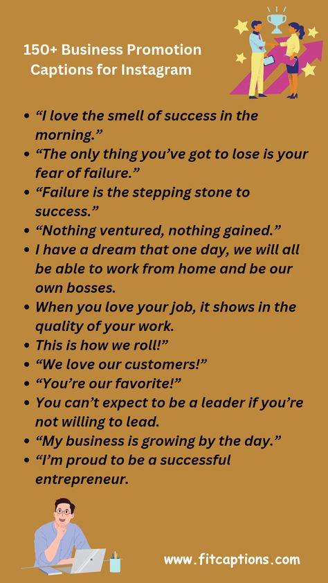 Business Promotion Captions are the best way to get a head start on building awareness for your social media marketing strategy. The captions make it inspirational, easy, and fun to grow your business by using the power of strategically. It is the ultimate tool to use to increase your sales and leads! A Business Promotion caption aims to introduce your product or service to your audience. It should persuade people who know nothing about your company to take you seriously. To achieve this goal, the caption needs to be clear, concise, and exciting. Caption For Business Post, Business Instagram Captions, Captions For Business Posts, Business Caption Ideas, Small Business Captions, Business Captions For Instagram, Ig Post Captions, Marketing Captions, Persuade People