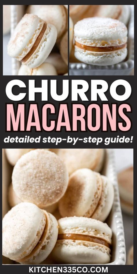 a tray of cream colored macarons with a brown filling dusted in cinnamon sugar Macaron Tutorial, Best Macarons, Make Macarons, Christmas Macarons, Macaron Filling, Cookie Platter, French Macaron, Cinnamon Toast Crunch, Macaron Recipe