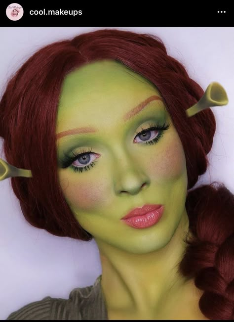 Gaston Makeup, Princess Fiona Makeup, Costumes With Red Hair, Ginger Hair Costume Ideas, Pink Hair Costume, Fiona Makeup, Red Hair Costume Ideas, Shrek And Fiona Costume, Shrek Makeup