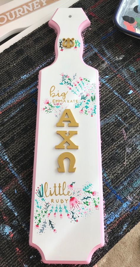 Big Little Sorority Paddle, Alpha Chi Omega, AXO, Floral, Pink Paddle Sorority Ideas, Big Little Ideas, Wood Hanging Decor, Paddle Sorority Big, Paddle Sorority, Big Little Paddles, Big Little Sorority, Big Little Basket, Sorority Ideas