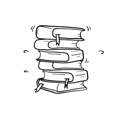 Literature Doodles, Literature Drawing Ideas, Library Doodle, Guidebook Drawing, Literature Drawing, University Doodle, Book Drawing Easy, Stacked Books Drawing, Stack Of Books Drawing