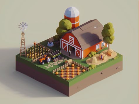 Low Poly Worlds: Farm by Pavel Novák on Dribbble 3d World, After Earth, Rumah Minecraft Sederhana, Idle Game, Farm Games, Low Poly Games, Image 3d, Low Poly 3d, Low Poly Models