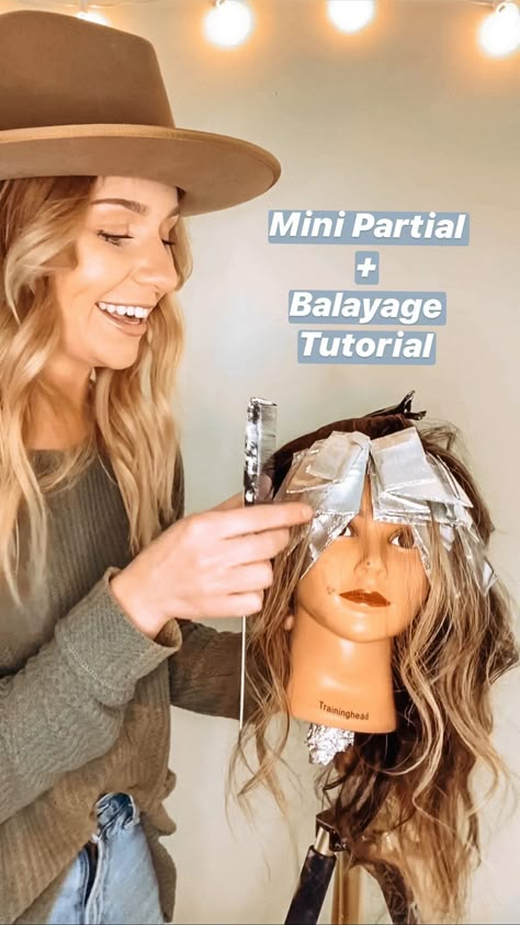 Lived In Blonde Foil Placement, Bayalage Placement Diagram, Blonde Placement Ideas, Foil Balayage Technique, Foiling Placement Techniques, Balayage Hair How To Step By Step, Peek A Boo Foil Placement, Partial Balayage Placement Techniques, Partial Balayage Placement