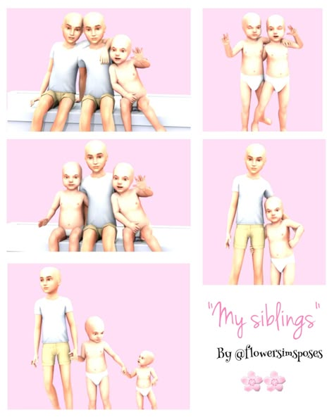 "My Siblings <3" | FlowerSimsPoses on Patreon New Pose, Sims 4 Couple Poses, Sims Poses, Toddler Poses, Sims 4 Traits, Sims 4 Cas Mods, Sims 4 Family, 4 Poses, Sims 4 Cc Kids Clothing