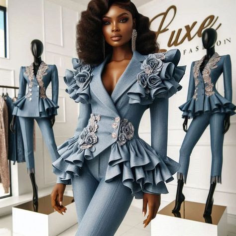 Luxe illustration | Denim collection 🔥🔥🔥🤍 | Instagram Denim Outfits For Women Party, Haute Couture Aesthetic, Denim Outfits For Women, Denim Wedding Dresses, Denim Outfit Ideas, High Fashion Photoshoot, Denim Couture, Denim Wedding, Jean Dresses