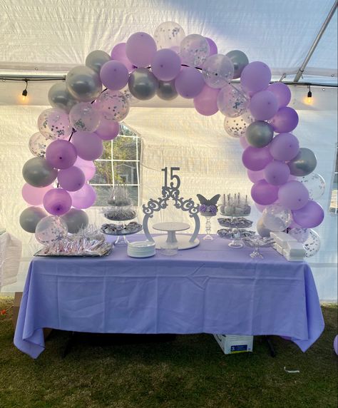 Purple Dessert Tables, Purple Quinceanera Theme, Lilac Decor, Purple Desserts, Purple Sweet 16, Purple Birthday Party, Bat Mitzvah Themes, Mitzvah Themes, Lavender Sage