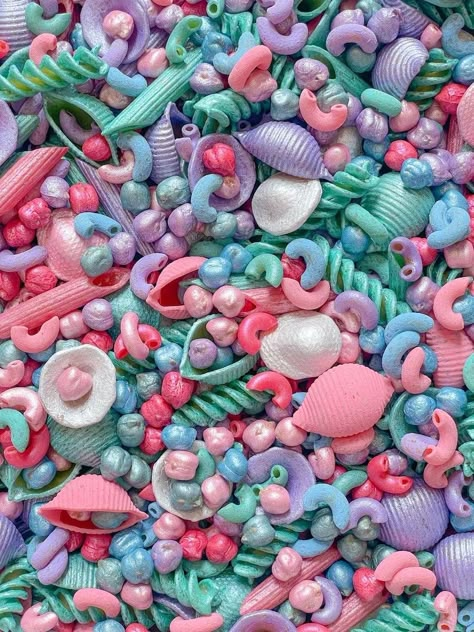 Sensory Bin Filler Ideas, Mermaid Coral Reef, Coral Reef Mermaid, Sensory Fillers, Summer Sensory Bin, Mermaid Sensory, Mermaid Scene, Mermaid Seaweed, Shell Pasta