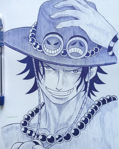 Ace Sketch One Piece, Anime Pen Art Sketch, Anime Sketch With Pen, Ace Drawings One Piece, Portgas D Ace Drawing, Pen Anime Drawing, Ace One Piece Drawing, Anime Pen Art, Ace Drawings