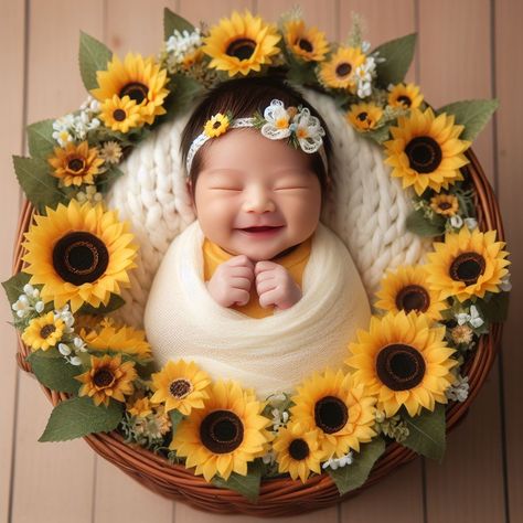 Newborn Sunflower Photoshoot, Photoshoot Ideas Sunflower, Infant Photo Shoot Ideas, Infant Photoshoot Ideas, Infant Photoshoot, Sunflower Photoshoot, Sunflower Theme, Baby Photoshoot Ideas, Maternity Photoshoot Poses