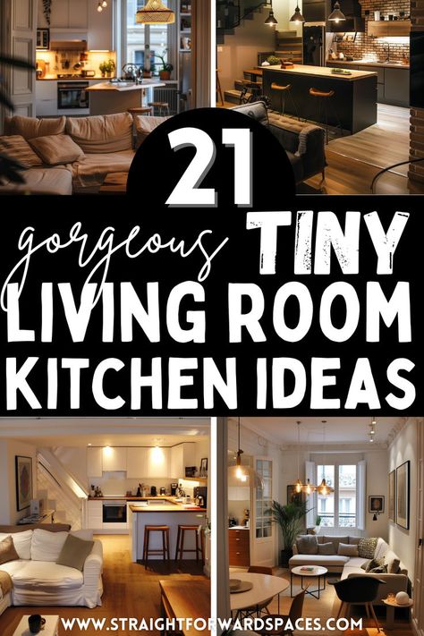 A beautifully designed tiny living room and kitchen combo featuring smart storage solutions, stylish decor, and an open concept layout that maximizes space and functionality.