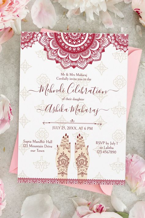 Mehndi Indian wedding maroon mandalas template invitation instant download Wedding Card Writing, Mehndi Invitation, Wedding Maroon, Wedding Favours Magnets, Indian Wedding Invitation Card Design, Bridal Card, Hindu Wedding Invitations, Indian Wedding Invitation Cards, Template Invitation