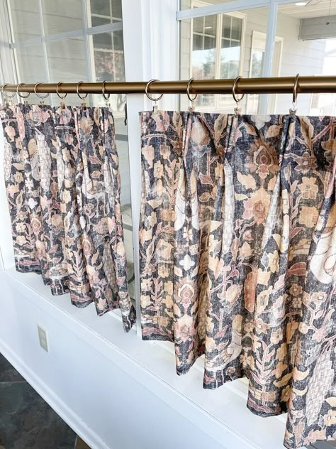 This Pleated Cafe Curtain Has a Fresh Vintage Feeling Earthy Tones Including Faded Black, Rusty Rose, Nutty Brown and Sandy Ochre - Etsy Vintage Feeling, Cafe Curtain, Rusty Rose, House Makeover, Vintage Curtains, Vintage Cafe, Modern Cottage, Lined Curtains, Cafe Curtains