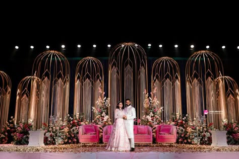 Stage Decors For Engagement, Hall Decorations For Wedding Receptions, Stage Decor For Sangeet, Wedding Reception Backdrop Outdoor, Sangeet Decoration Night Outdoor Stage, Sangeet Backdrop Stage Decorations, Wedding Reception Stage Decorations Backdrops, Reception Stage Decoration Outdoor, Reception Decorations Indian