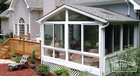 All Season Sunroom Addition Pictures & Ideas | Patio Enclosures 4 Season Sunroom Ideas, Sunroom Kits, Sunroom Windows, Small Sunroom, All Season Room, 4 Season Room, Four Seasons Room, Sunroom Addition, Sunroom Decorating