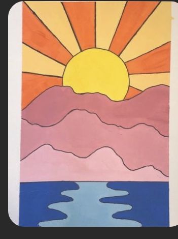 Cute Sunset Drawings, Easy Animated Paintings, Things To Draw With Markers Easy Doodles, Easy Coloring Ideas With Markers, Beginner Marker Art, Things To Draw With Paint Markers, Easy Paint Marker Drawings, Aesthetic Things To Draw With Markers, Drawing Ideas With Markers Easy