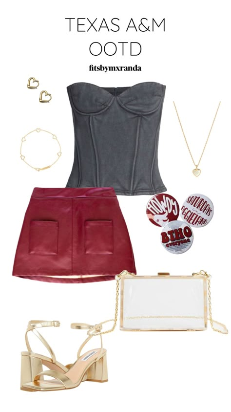 TEXAS A&M OOTD #outfitinspo #outfitinspiration #outfit #gameday #gamedayoutfit Bama Gameday Outfit, Fsu Gameday Outfit, Alabama Gameday Outfit, Bama Gameday, Fsu Gameday, College Football Gameday, College Gameday Outfits, Gameday Outfits, Collage Outfits