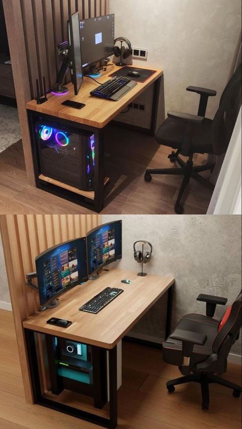 Gaiming Desk, Computer Room Design, Pc Desks, Tech Home Office, Gaming Desks, Small Game Rooms, Desk Pc, Game Setup, Gaming Desk Setup