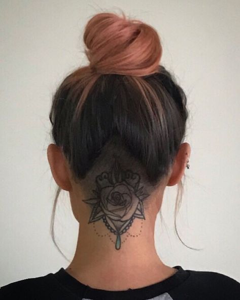 #undercut #tattoo #undercuttattoo #girlswithtattoos #tattooideas Undercut Tattoo Women, Undercut Tattoos, Side Neck Tattoo, Undercut Designs, Half Shaved Hair, Shaved Hair Designs, Neck Tattoos Women, Half Shaved, Undercut Women