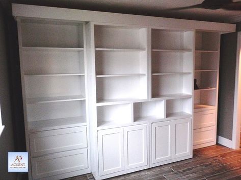 Whether you are looking for a simple Murphy bed or a more multi-use wall bed that includes a drop-down desk or shelving, we’ve got you covered. Sliding Library Bookcase Front. Available in Full and Queen. Shown in White on Maple. #accentwoodworking #madeinamerica #smallbusiness #solidwoodfurniture #solidwood #customfurniture #custommade #customdesign #custombuilt #custombuilder #murphybed #wallbed #slidinglibrarywallbed #slidingwallbed Murphy Bed Shelving, Murphy Bookcase, Murphy Bed Hidden Bookcase, Diy Murphy Bed Bookcase, Murphy Bed Bookcase Built Ins, Murphy Bed With Bookcases, Sliding Bookcase, Bookcase Murphy Bed, Diy Murphy Bed With Shelves