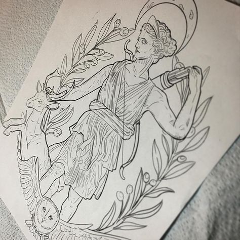 Stencil for my next Artemis piece incorporating the sculpture Diana of Versailles. I’ll post pictures when it’s all done!!! #artemis #moongoddess #diana #artemistattoo #godesstattoo #girlswithtattoos #tattoosforgirls #myths #misshellcarter #1001troubles #inktober #drawtober Diana Of Versailles, Goddess Tattoos, Artemis Art, Apollo Tattoo, Artemis Tattoo, Stag Tattoo, Backpiece Tattoo, Artemis Goddess, Birthday Tattoo