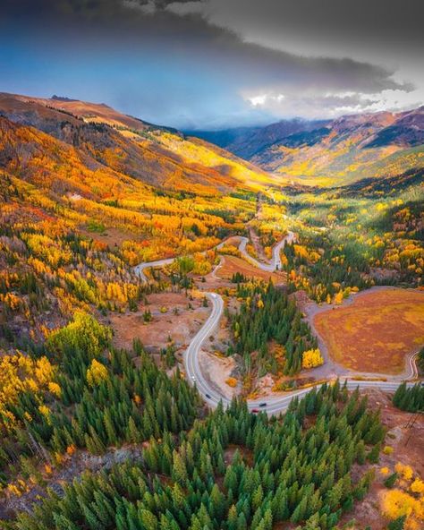 Elliot McGucken 45EPIC dx4/dt=ic on Instagram: "Million Dollar Highway CO Peak Autumn Colors Fall Foliage DJI Mavic 2 Pro Drone Panorama Fine Art Aerial Landscape Photography Hasselblad! US 550 Silverton to Ouray to Ridgway Colorado! See more golden ratio harmonies @goldennumberratio !! #landscapedronephotography #us550 #coloradofallcolors #colorado #coloradoaspens #coloradoautumn #departmentoftheinterior #ourayfallcolors #visitcolorado #coloradoautumn #coloradoart #waycoolshots #coloradophoto Ouray Colorado Fall, Million Dollar Highway, Ridgway Colorado, Aerial Landscape, Ouray Colorado, Colorado Fall, Colorado Art, Visit Colorado, Golden Ratio