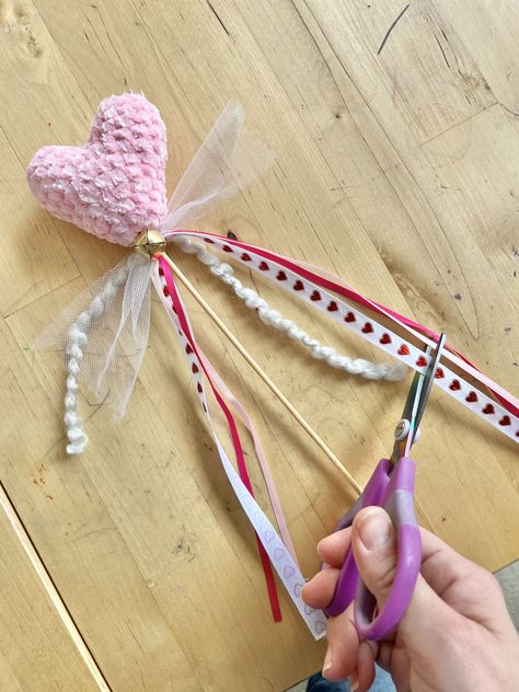 FREE PATTERN: The Heart Wand - Stuck on You Crochet Crochet Wand Holder, Crochet Wand Pattern, Crochet Wand, Crochet Heart With Tassel, Crochet Valentines Garland Pattern, Heart Wand, 29 Days, Love Month, Plastic Mesh