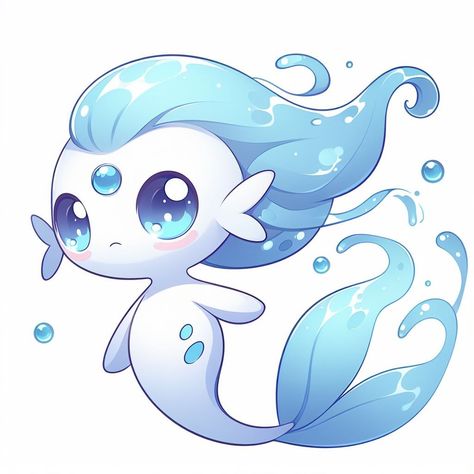 Chibi Fantasy Creatures, Cute Aquatic Animals Drawings, Water Creatures Art, Monster Ideas Character Design, Mythical Water Creatures, Pokemon Sketch, Pokemon Breeds, Pokemon Tattoo, Little Creatures