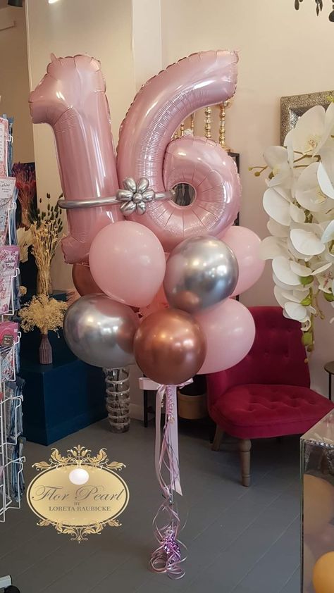 Sweet 16 Balloon Bouquet, 16th Birthday Balloon Ideas, 16 Balloon Bouquet, 16th Birthday Ideas For Girls, Sweet 16 Balloon Decorations, 16th Birthday Balloons, Sweet 16 Balloons, Ballon Ideas, 13th Birthday Party Ideas For Girls