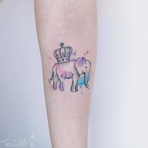 Elephant Crown Tattoo Queen Butterfly Tattoo, The Crown Tattoo, Small Elephant Tattoo Ideas, Butterfly Tattoo Ideas For Women, Small Elephant Tattoo, Queen Crown Tattoo, Elephant Tattoo Ideas, Ribbon Crown, Crown Tattoos