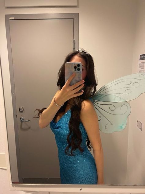 Fairy Costume Halloween Women, Blue Dress Halloween Costume Ideas, Blue Costume Ideas Women, Halloween Costumes Blue Dress, Silvermist Halloween Costume, Blue Dress Halloween Costumes, Blue Fairy Halloween Costume, Fairy Costume Blue, Fairy Party Outfit