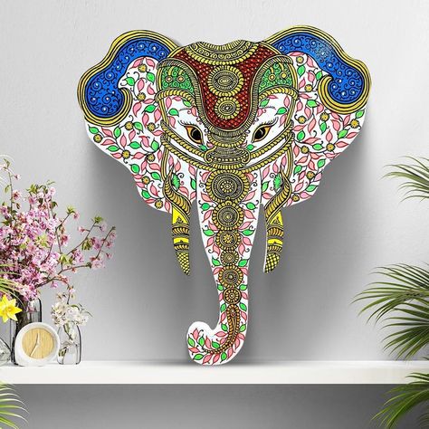 Pattachitra hand-painted elephant head. Elephant Paintings, Phad Painting, Painted Elephant, Elephant Face, Cow Head, Elephant Head, The Process, Projects To Try, Cow