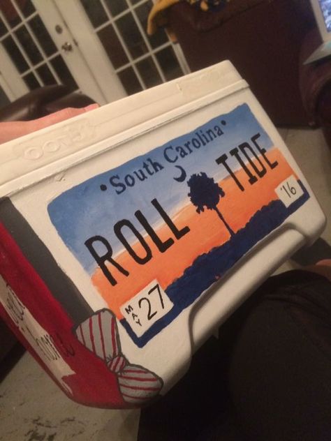 south carolina roll tide license plate cooler Frat Cooler License Plate, Myrtle Beach Frat Cooler, License Plate Painting, Pike Cooler, Nola Cooler, Formal Cooler Ideas, Cool License Plates, South Carolina Flag, Formal Cooler