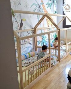 Montessori Bedroom 9 Months, Twin Montessori Bed, Toddler And Baby Room, Kids Bed Design, Shared Girls Room, Toddler Boy Room Decor, Kids Shared Bedroom, Kids Room Interior Design, Baby Boy Room Decor