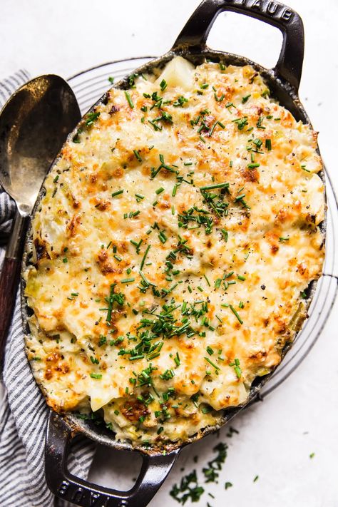 Say hello to your new favorite show-stopping holiday side dish, Potato Leek Au Gratin. Russet Potato Recipes, Easy Scalloped Potatoes Recipe, Scalloped Potatoes Easy, Scalloped Potato, The Modern Proper, Modern Proper, Potato Leek, Scalloped Potatoes Cheesy, Scalloped Potato Recipes