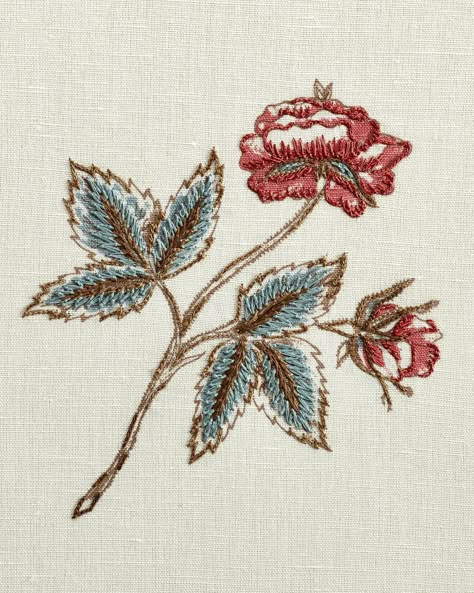 Exquisite details from our tranquil Fleurs Sereines hand-embroidered and screenprinted fabric, also available as a wallpaper with an enticing textile depth. #chelseatextiles #chelseatextileshandembroidery #embroidery #ethnicallymade #18thcentury #fleurssereines #handembroidery Floral Motif Embroidery, Loose Painting, Chelsea Textiles, Flower Machine Embroidery, Embroidery Cushion, Motif Embroidery, Flower Machine Embroidery Designs, Secret Forest, Linen Collection