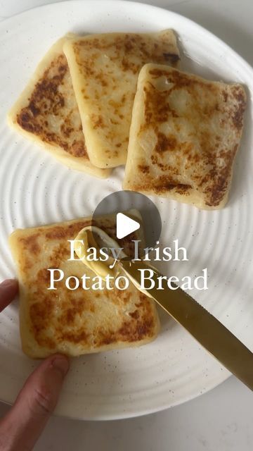 BORED OF LUNCH on Instagram: "Easy Irish Potato Bread or Potato Farls🥔 Makes 10-12 slices 
 
A staple here in Ireland. You can’t beat a bit of fried potato bread with a fry on a Sunday morning. Have you ever tried it before? Let me know what you think 😄
 
Ingredients: 
3 medium to large potatoes peeled 
1 big dollop of butter 
120g plain flour plus extra for dusting 
3/4 tsp baking powder 
Salt 

1. First boil the potatoes for 20-25 mins so they are super soft. Mash them with the butter and allow to cool
2. Add in the flour, baking powder and salt and mix to a dough 
3. Add to a floured surface, roll into a pancake sized thickness and cut into squares 
4. Fry on a dry pan for 4-5 mins on each side. If serving as part of a fry up fry in oil for an additional 1-2 mins on each side

#potato Easy Irish Potato Bread, What To Make With Flour, What To Make With Potatoes, Farls Recipe, Potato Farls, Pan Potatoes, Irish Potato Bread, Irish Cooking, Lunch Easy