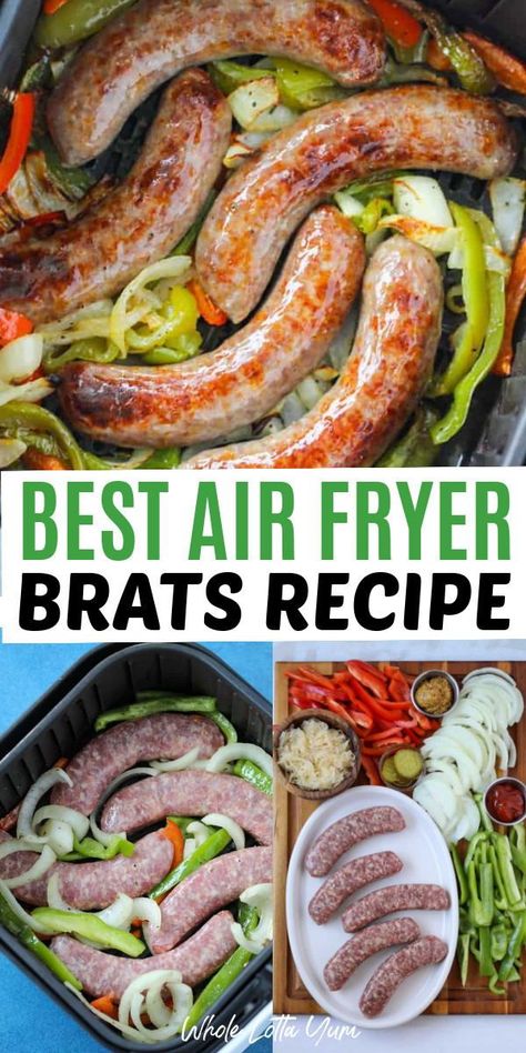 Bratwurst Recipes Air Fryer, Air Fryer Bratwurst, Air Fry Bratwurst, How To Air Fry Brats, Bratwurst In Air Fryer, Air Fryer Brats Recipes, Air Fried Brats, Air Fryer Brats, Brats In Air Fryer