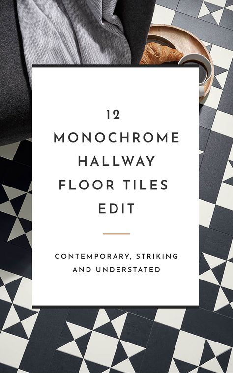 I'm sharing my edit of 12 monochrome hallway floor tiles which are ideal for an understated, contemporary update in your home as an alternative to heavily patterned styles. Modern Hallway Tiles, Japanese Hallway, Tiled Hallway Floor, Monochrome Hallway, Mid Century Modern Hallway, Edwardian Hallway, Black And White Hallway, Hallway Tiles, Hallway Tiles Floor