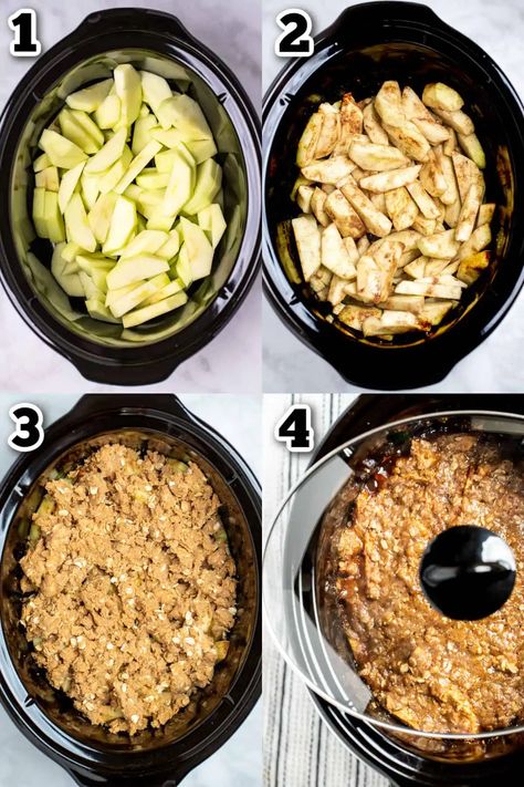 Slow Cooker Apple Crisp is perfect for the holidays, made with sweet and tart apples topped with crumbly, buttery oats and slow cooked with cinnamon and brown sugar. Serve warm and top with vanilla ice cream! Crockpot Apple Crumble Slow Cooker, Apple Crisp Recipe With Oats Crock Pot, Gluten Free Apple Crisp Crockpot, Apple Crumble Crockpot Recipe, Slow Cooker Cinnamon Apples, Crockpot Apple Crumble, Slow Cooker Apple Crumble, Gf Df Crockpot Recipes, Apple Crumble Crockpot