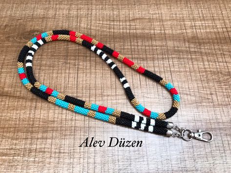 Lanyard, beaded badge holder, bead crocher lanyard, woman beaded lanyard, ID card holder teacher nurse lanyard african lanyard by AlevDuzen on Etsy https://www.etsy.com/listing/723442633/lanyard-beaded-badge-holder-bead-crocher Rope Beading, Crochet Card Holder, Crochet Lanyard, Card Holder Lanyard, Nurse Lanyard, Beaded Items, Native Beading, Seed Bead Jewelry Patterns, Ribbon Skirts