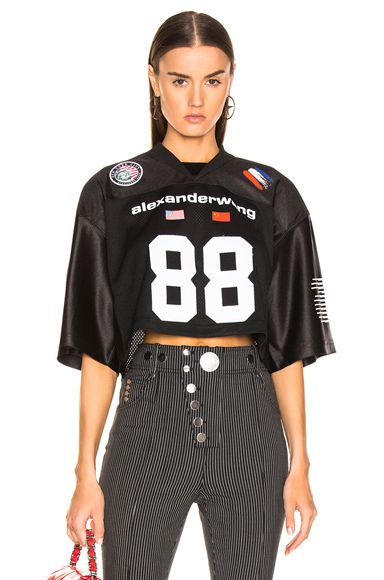 Alexander Wang Athletic Jersey Crop Top in Black. Women Tops Online, Jersey Crop Top, Narrow Road, Womens Activewear Tops, Techwear Fashion, Sporty Looks, Embroidery Stitching, Activewear Tops, Jersey Outfit