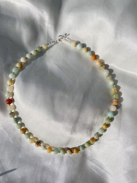 This cutie necklace is 15 inches long!! Please message us if you have any questions, we'll be happy to help Round Beads Necklace, Neutral Beaded Necklace, Charlotte Necklace, Cute Jewelry Necklaces, Necklaces Bead, Stone Beads Necklace, Stone Bead Necklace, Homemade Necklaces, Stone Bead Jewelry